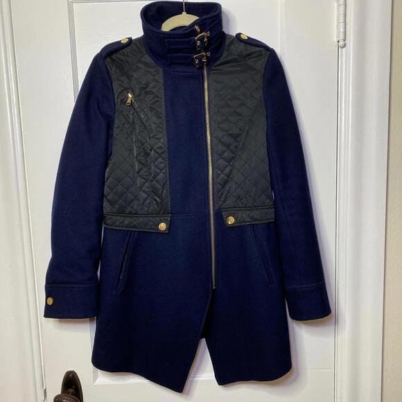 French Connection Navy Wool Coat 6 Gold Hardware Dark Academia Sailor Whimsigoth - Picture 1 of 13